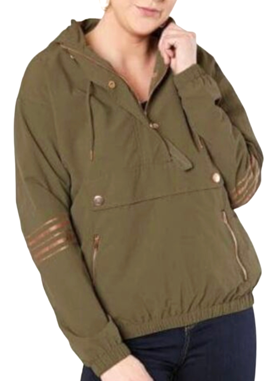 ASHLEY BY 26 INTERNATIONAL OLIVE ROSE GOLD LIGHTWEIGHT HOODED PULLOVER JACKET S